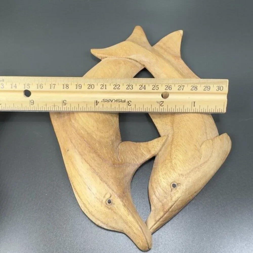 Vintage‎ Hand Carved Wood Dolphins Swimming Wall Art Wall Hanging Figurine Decor